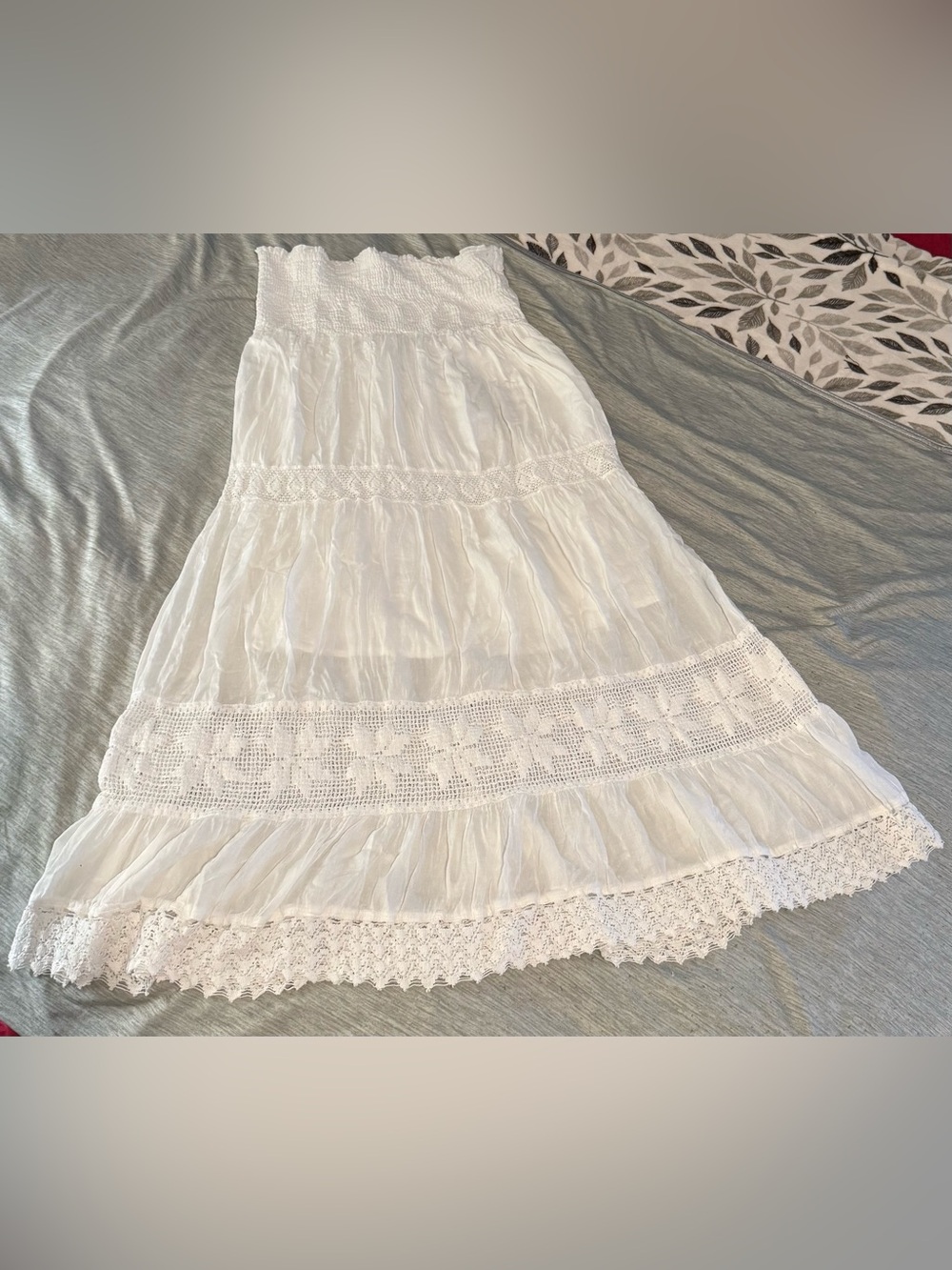 Raviya White Lace-Trim Tiered Maxi Skirt